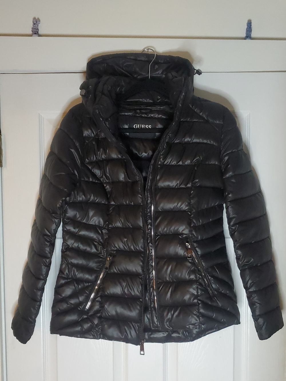 GUESS Black Quilted Hooded Puffer Coat